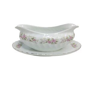 vintage pair porcelain dansico japan teahouse rose floral gravy boat